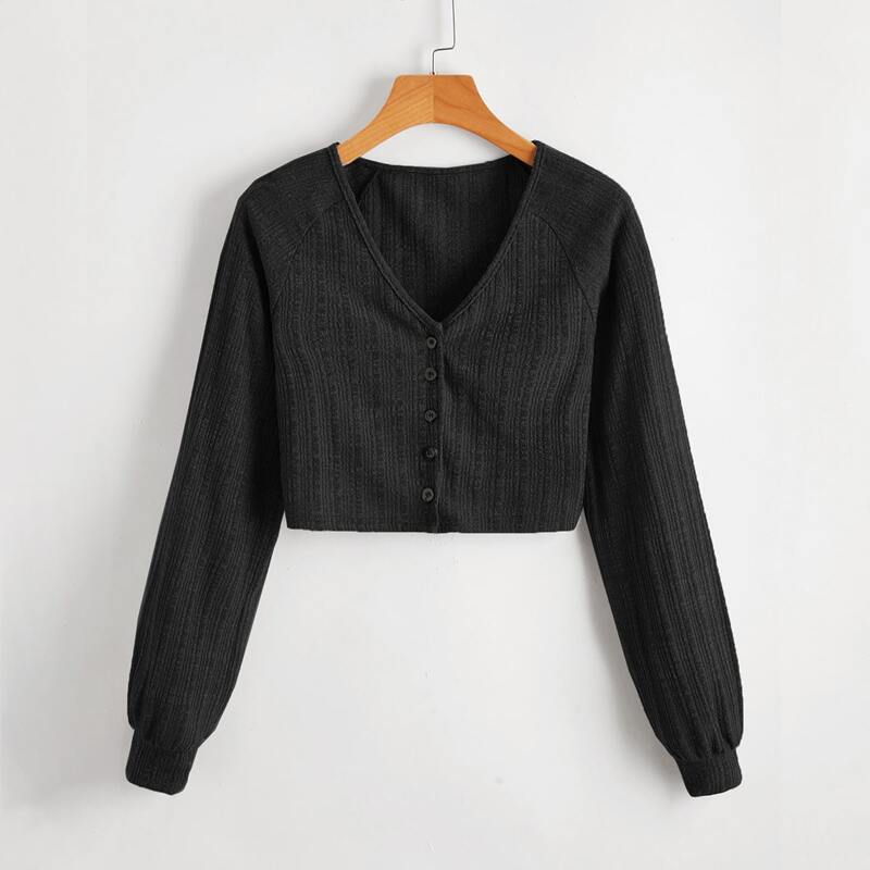 

Button Front Crop Cardigan, Black