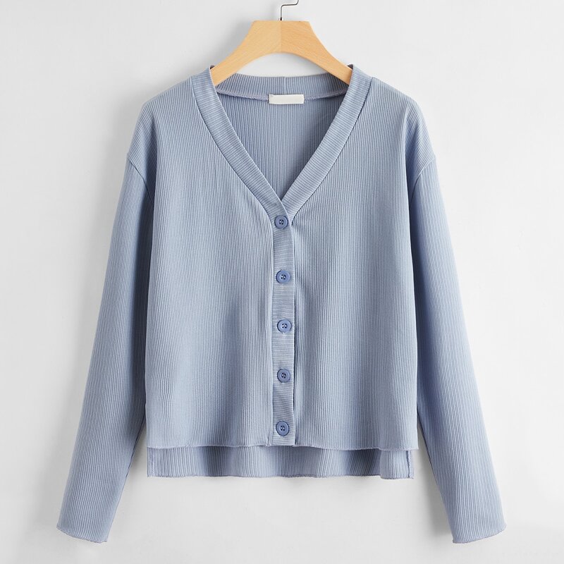 

Button Front High Low Cardigan, Dusty blue