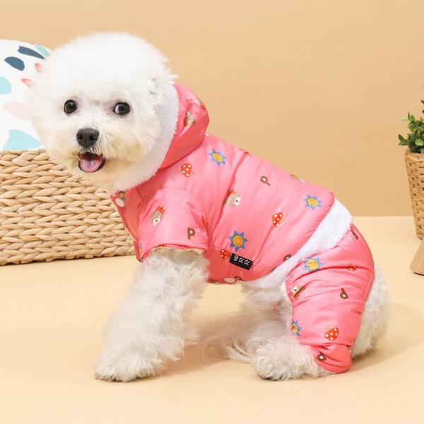 

Cartoon Graphic Hooded Dog Jumpsuit, Pink