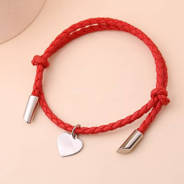 

Heart Charm Braided Bracelet, Red