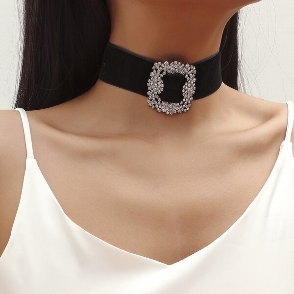 

Rhinestone Decor Choker, Black