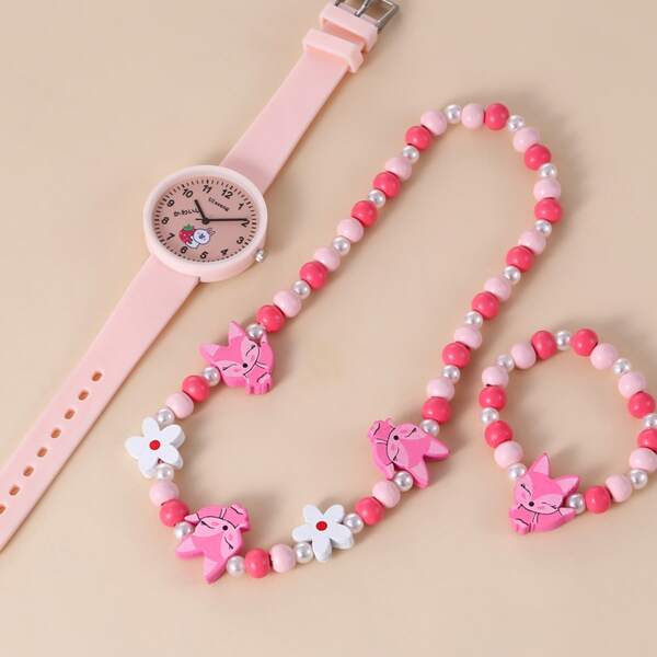 

1pc Kids Cute Dial Quartz Watch & 1pc Bracelet & 1pc Necklace