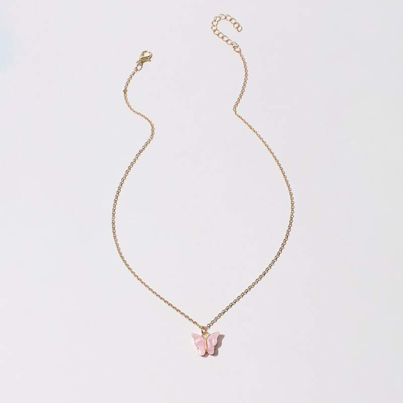 

Butterfly Chain Necklace, Pink
