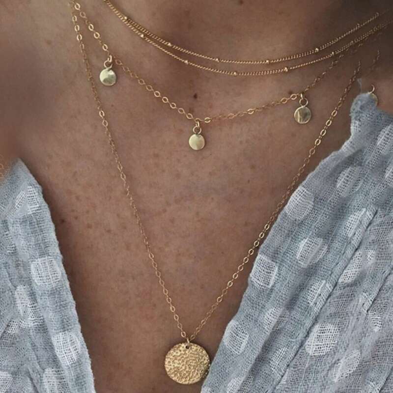 

Hammered Coin Decor Layered Necklace, Gold