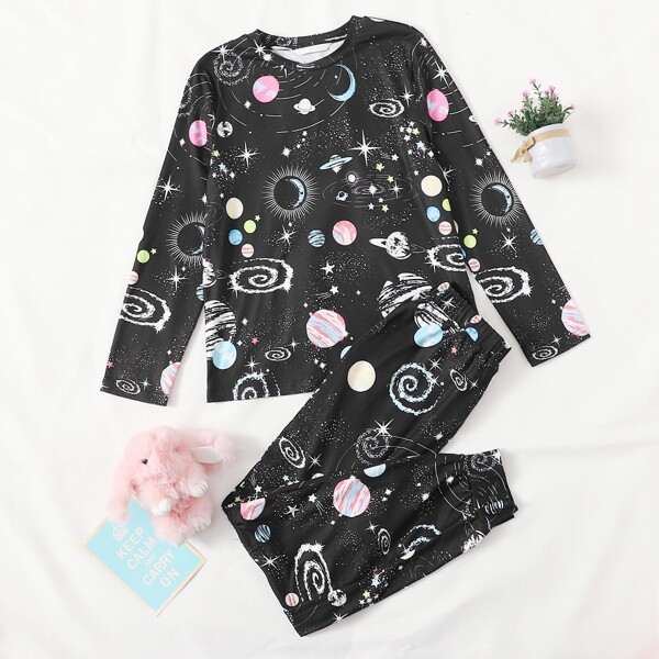 

Girls Galaxy Print Top & Pants PJ Set, Multicolor