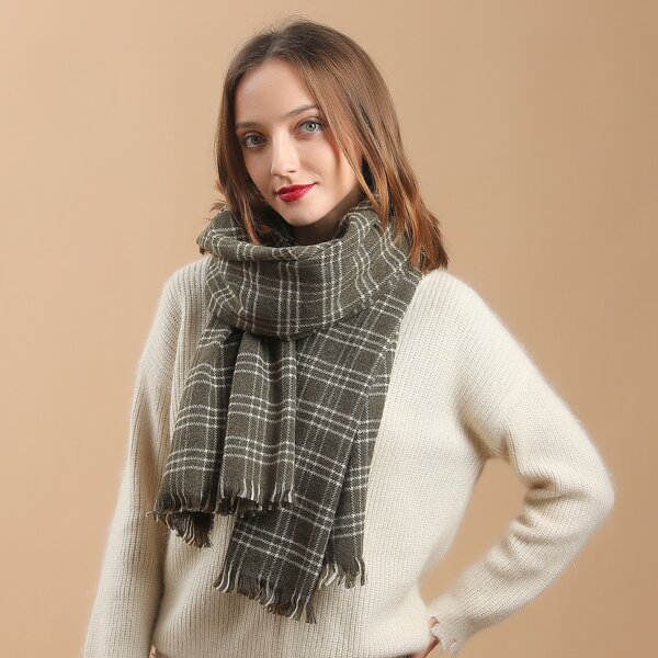 

Raw Hem Plaid Scarf, Army green