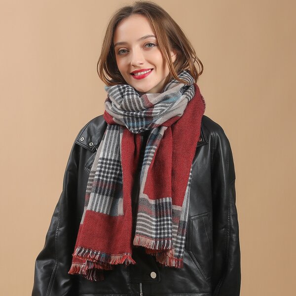 

Raw Hem Plaid Scarf, Multicolor