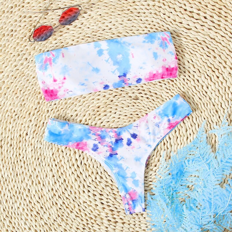 

Tie Dye Bandeau Bikini Swimsuit, Multicolor