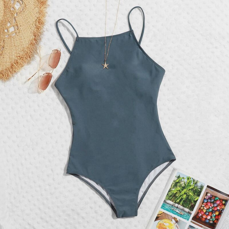 

Solid Cami One Piece Swimsuit, Dusty blue
