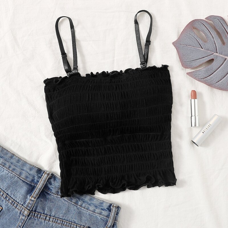 

Solid Shirred Longline Bralette, Black