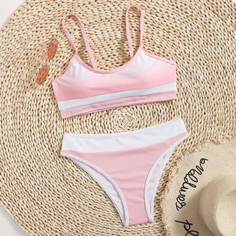 

Ribbed Colorblock Cami Bikini Swimsuit, Multicolor