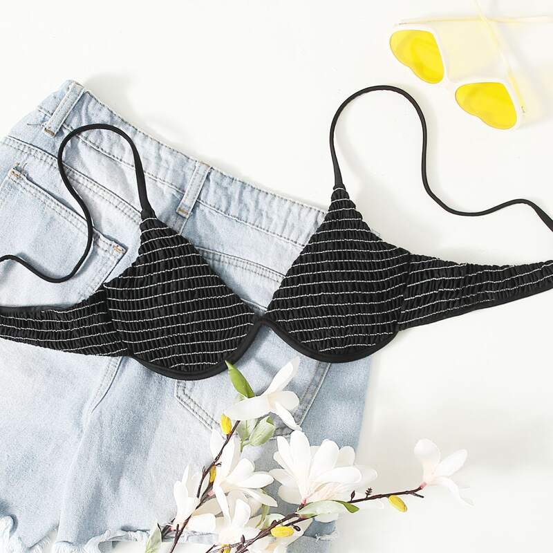 

Shirred Underwire Bikini Top, Black