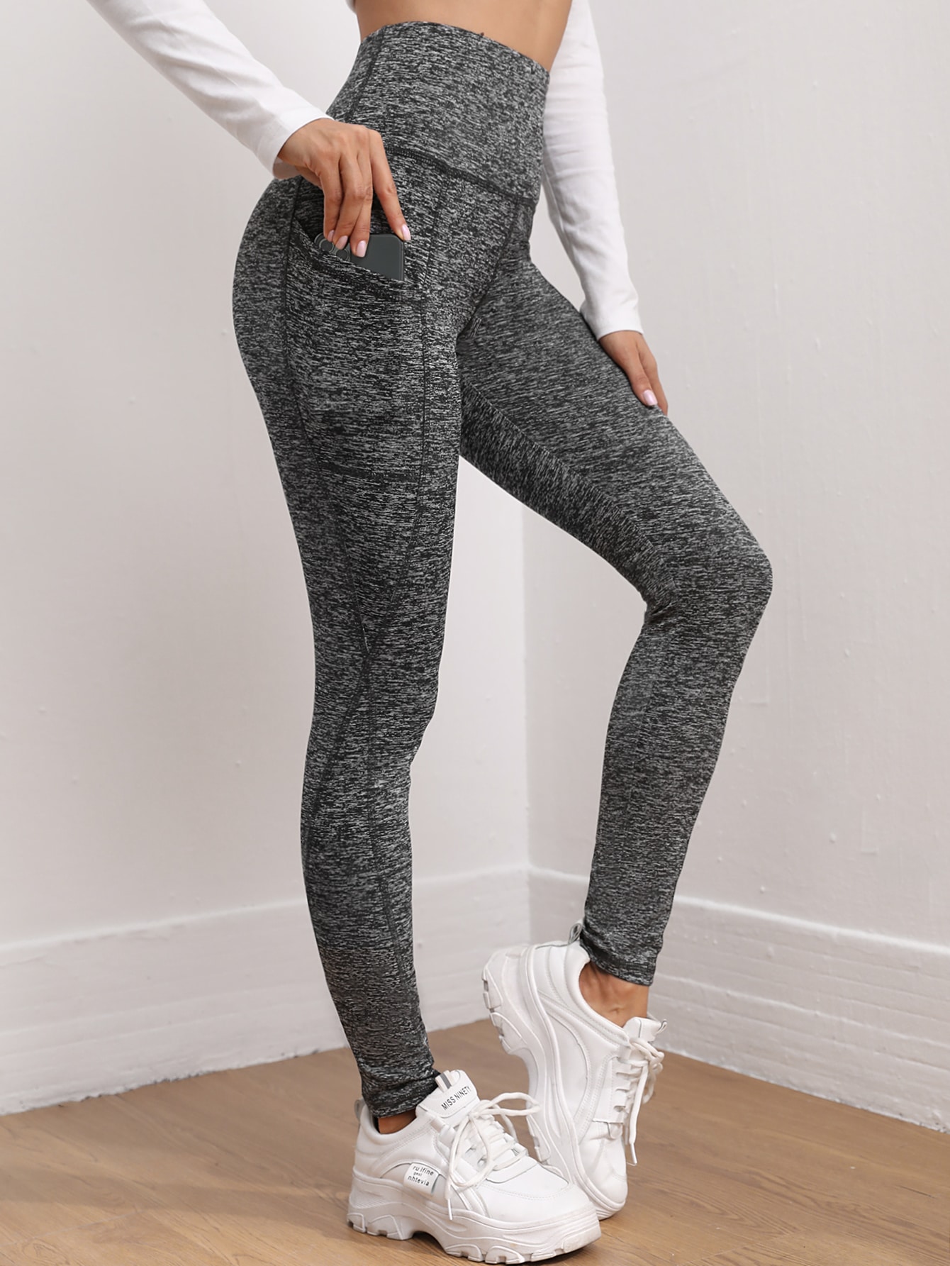 Wide Waistband Contrast Stitch Slant Pocket Leggings thumbnail