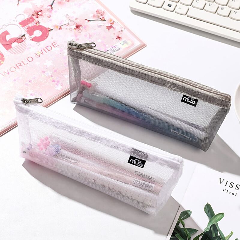 

1pc Solid Mesh Pencil Bag, Multicolor
