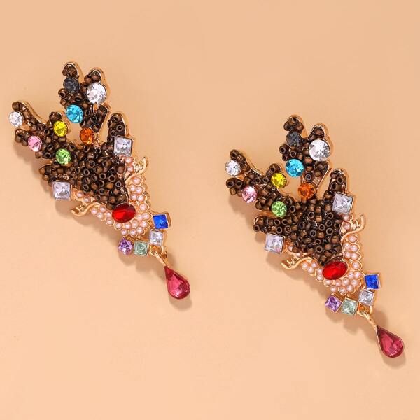 

Rhinestone Decor Christmas Deer Design Earrings, Multicolor