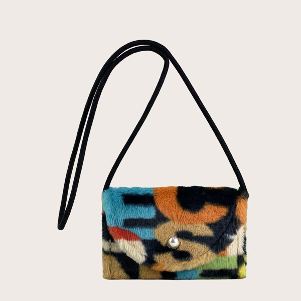 

Color Block Fluffy Crossbody Bag, Multicolor