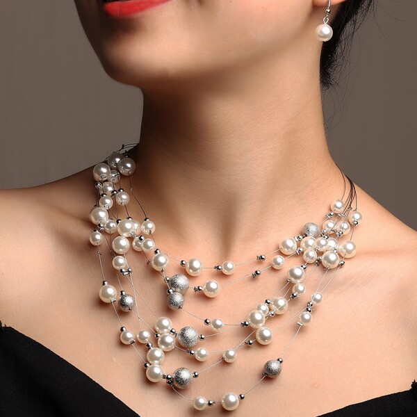 

3pcs Faux Pearl Decor Jewelry Set, White