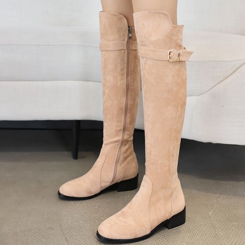 

Buckle Decor Side Zipper Boots, Apricot
