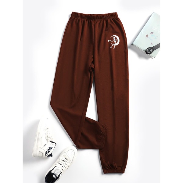 

Skull Print Sweatpants, Chocolate brown