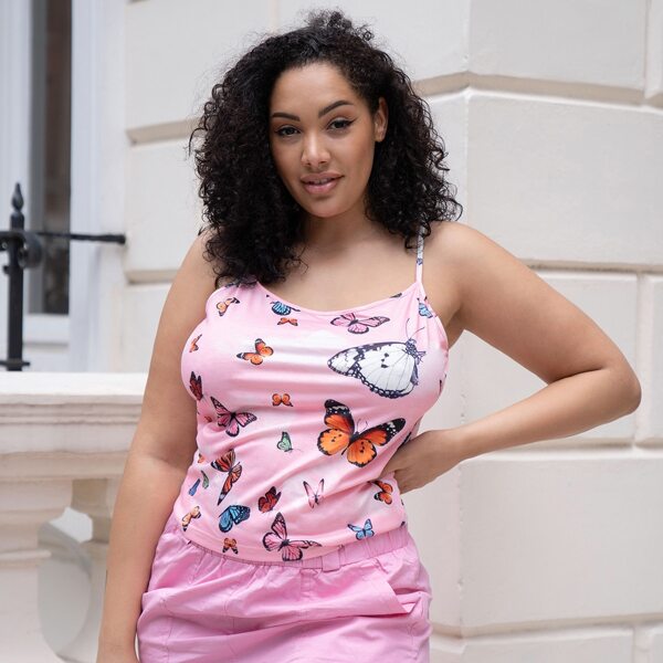 

Plus Butterfly Print Cami Top, Pink