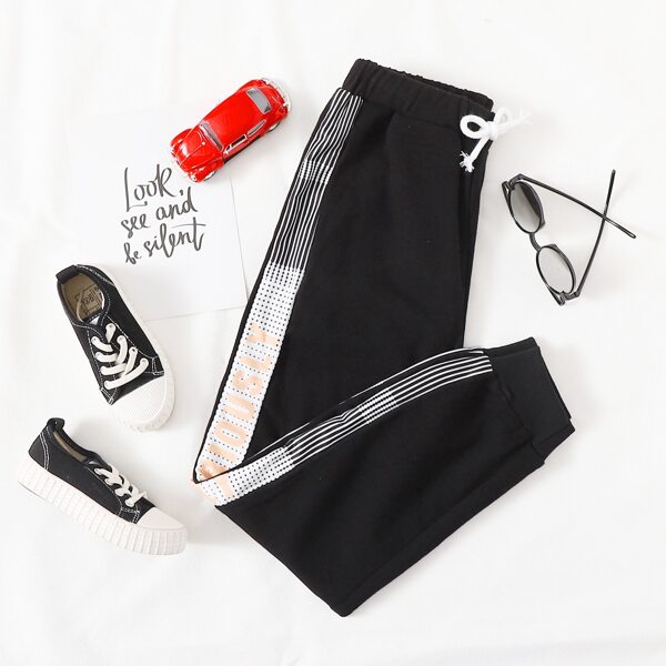 

Boys Letter & Graphic Print Sweatpants, Black