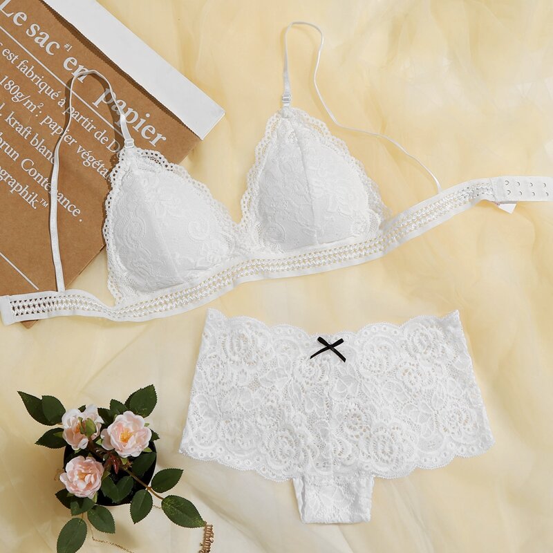 

Floral Lace Lingerie Set, White