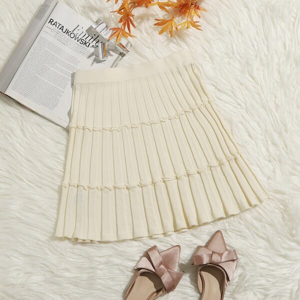 

Solid Rib Knit Skirt, Beige