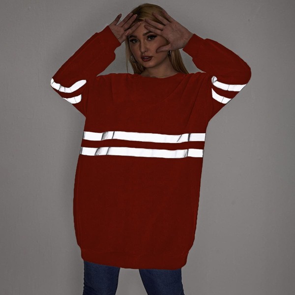

Plus Reflective Striped Longline Sweatshirt, Burgundy