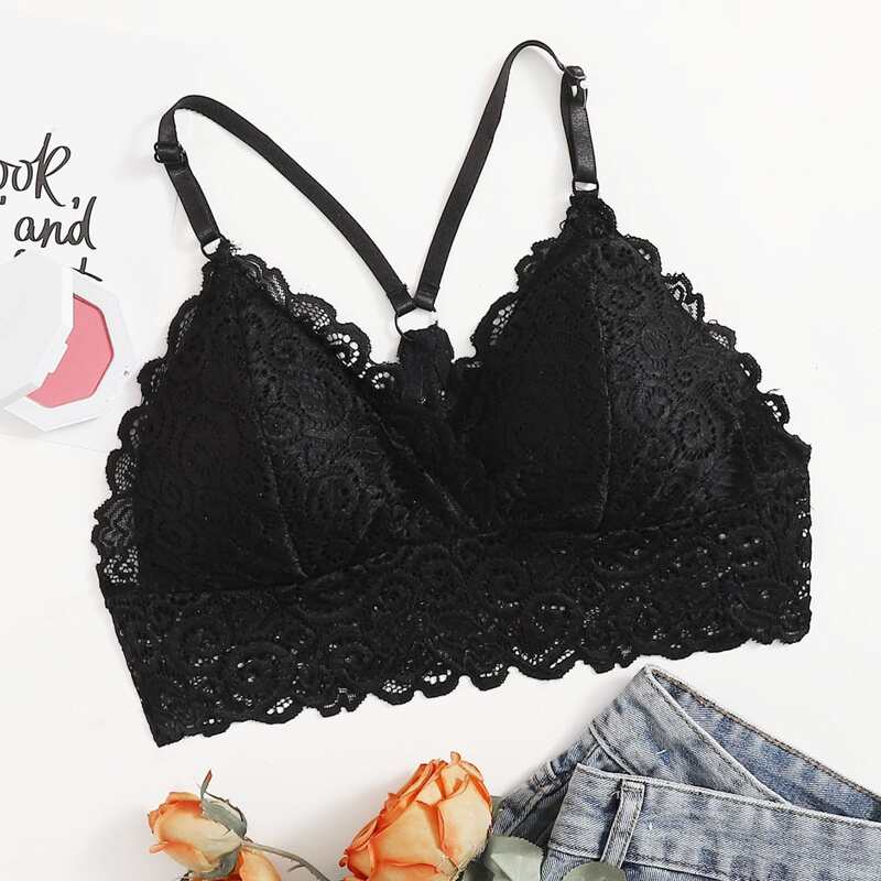 

Floral Lace Bralette, Black