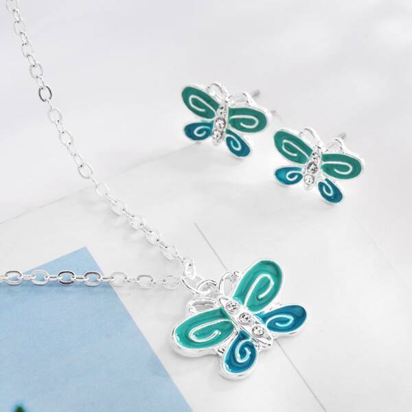 

3pcs Rhinestone Butterfly Decor Jewelry Set, Silver