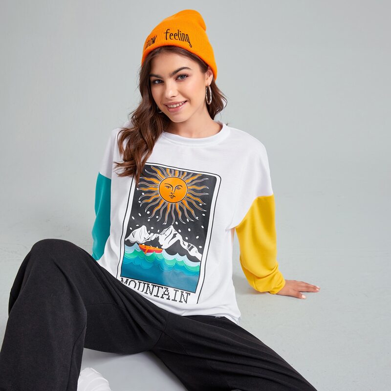 

Letter Sun Graphic Colorblock Sweatshirt, Multicolor