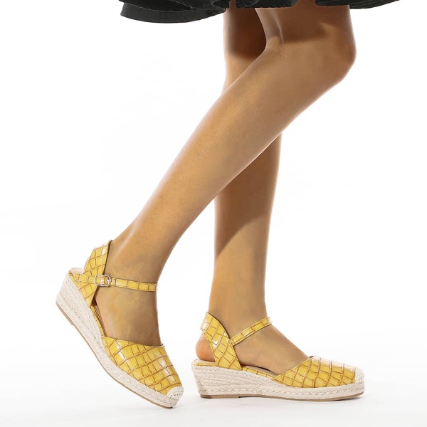 

Croc Embossed Ankle Strap Espadrille Wedges, Yellow