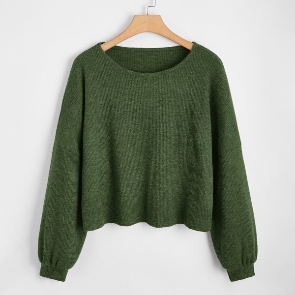 

Plus Drop Shoulder Solid Sweater, Green