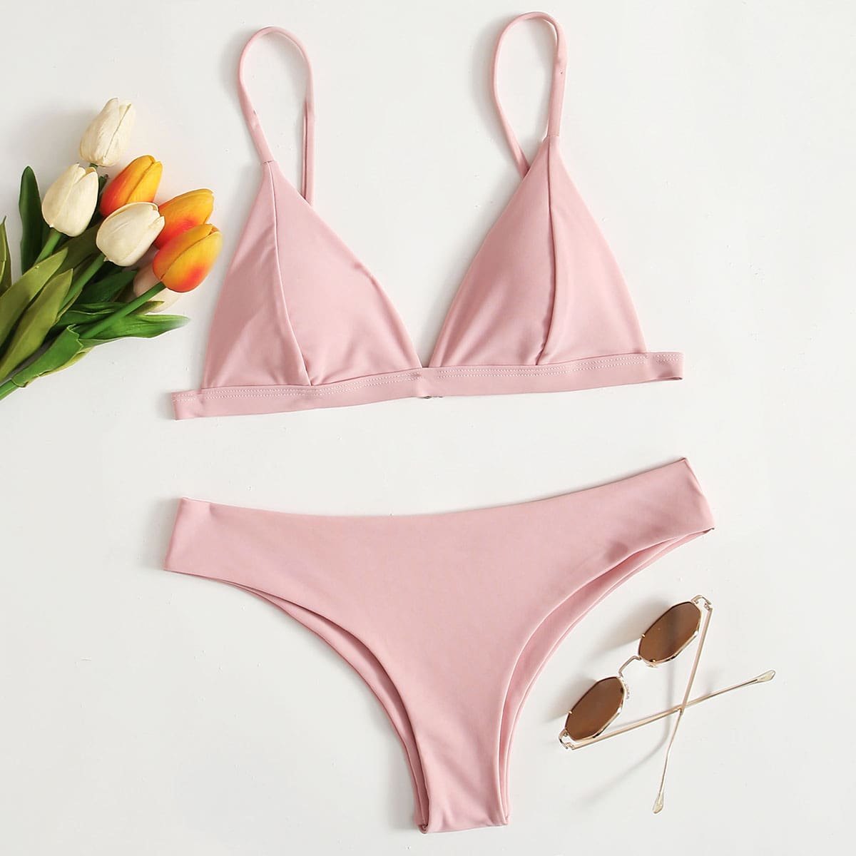

Solid Triangle Bikini Swimsuit, Dusty pink