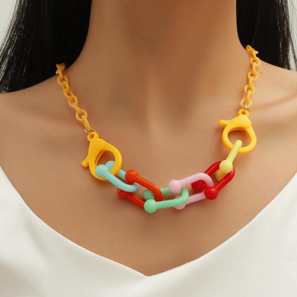 

Lobster Clasp Detail Acrylic Necklace, Multicolor