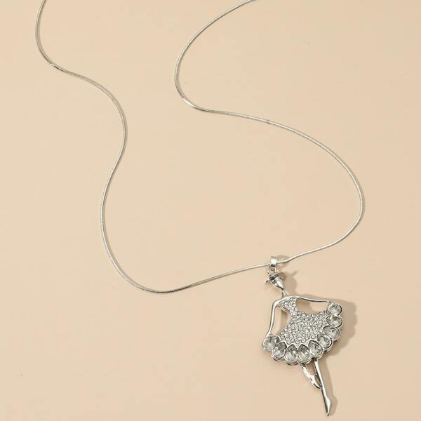 

Rhinestone Dancer Charm Necklace, Silver