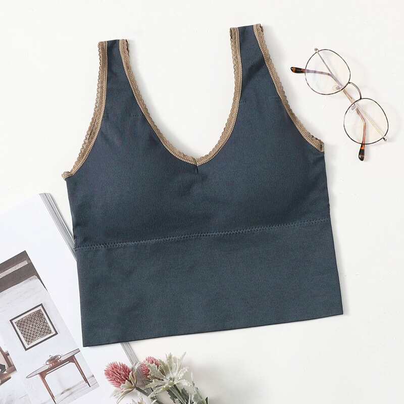 

Lace Trim Longline Bralette, Dusty blue