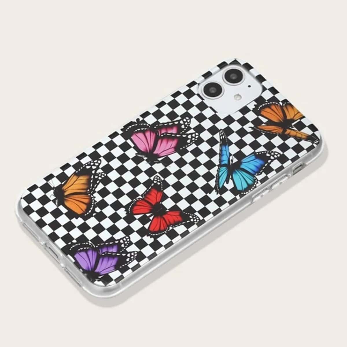 

Butterfly & Checkered iPhone Case, Multicolor