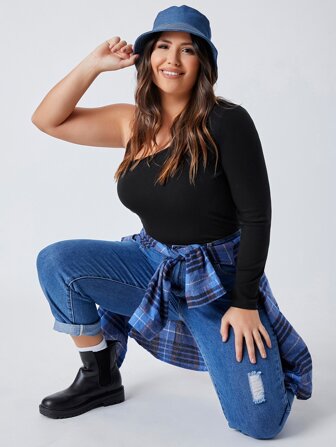 لباس علوي مقاس كبير ملائم بكتف واحد