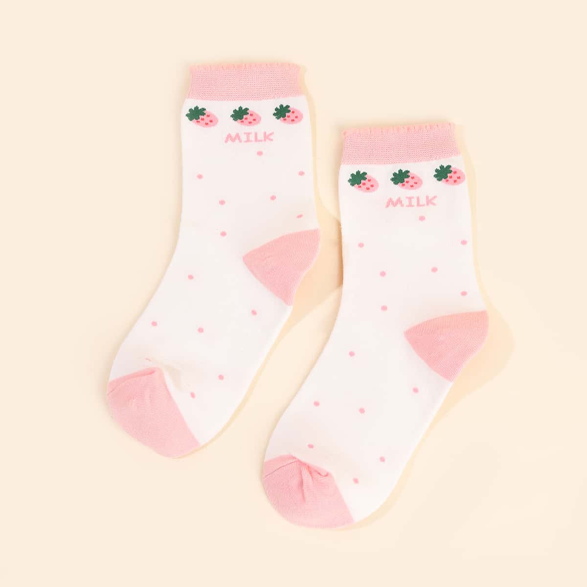

1pair Strawberry Print Crew Socks, Multicolor