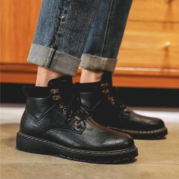 

Men Minimalist Lace-up Front Boots, Black