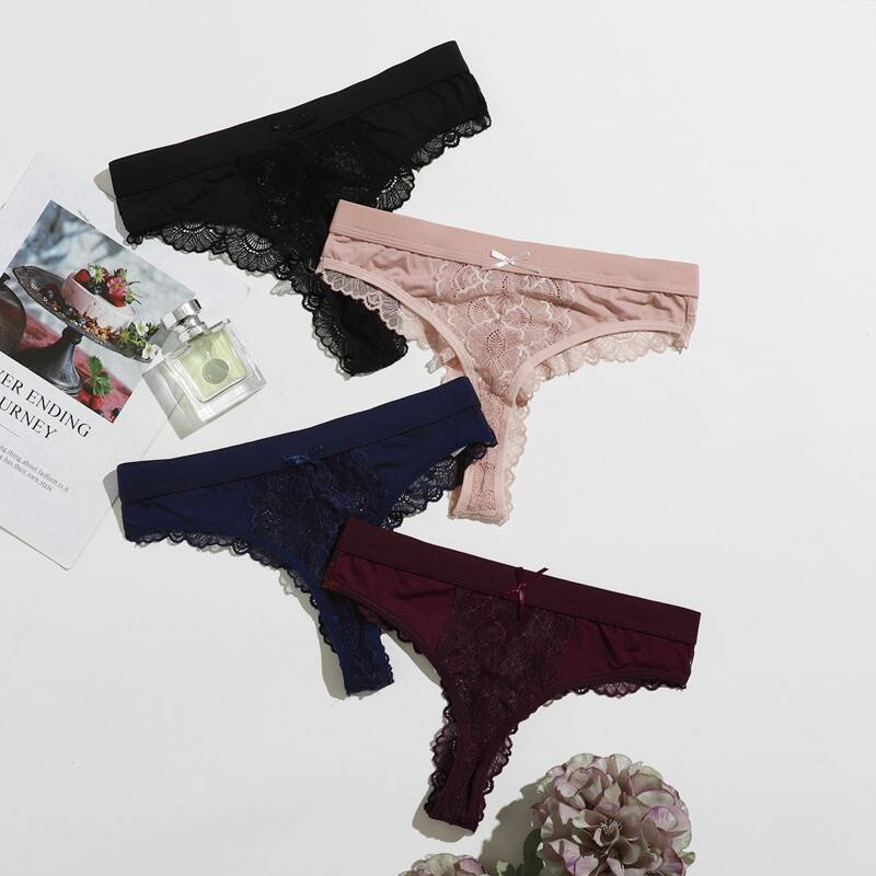 

4pack Floral Lace Thong Set, Multicolor