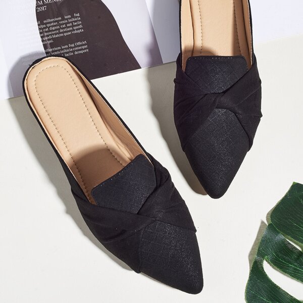 

Twist Front Flat Mules, Black