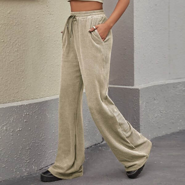 

Drawstring Waist Wide Leg Pants, Apricot