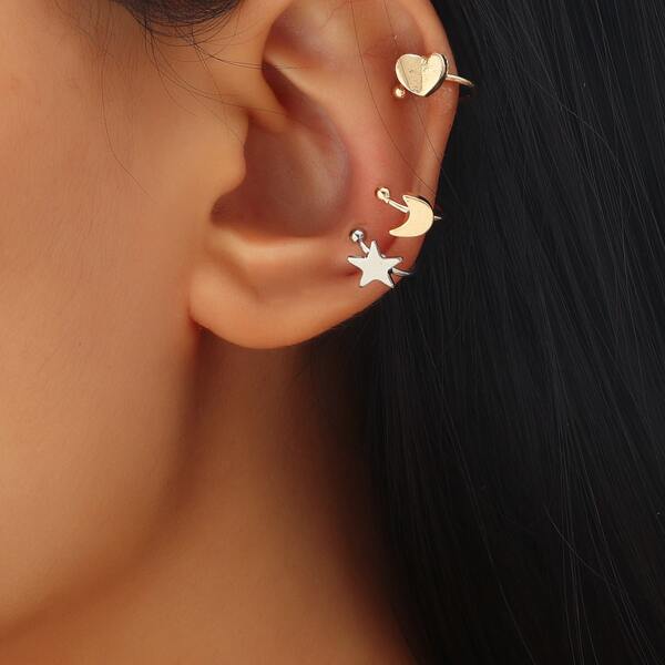 

3pcs Star Decor Earrings, Multicolor
