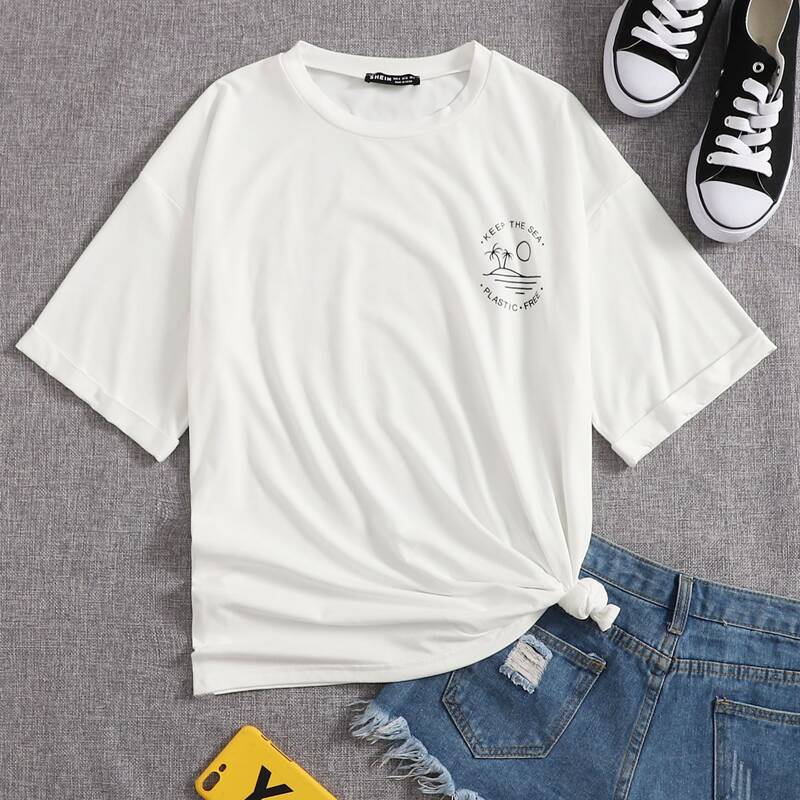 

Slogan Graphic Drop Shoulder Tee, White