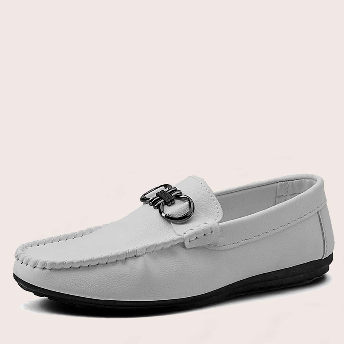 

Guys Metal Decor Stitch Trim Loafers, White