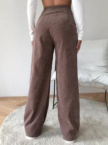 SHEIN EZwear High Waist Cord Wide Leg Pants - Coffee Brown - View 2