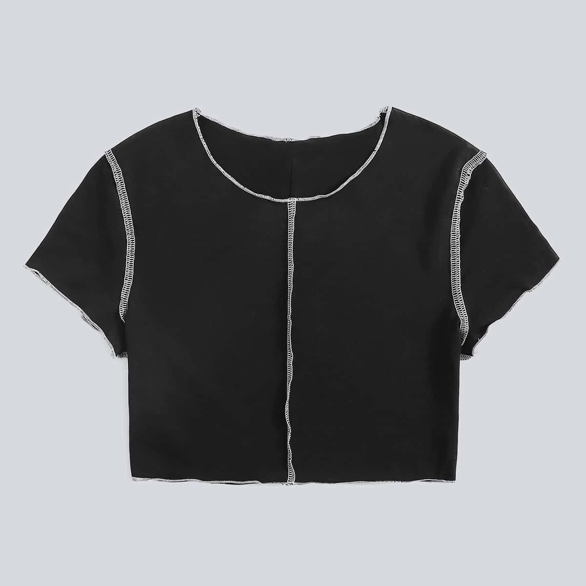 

Contrast Stitching Crop Tee, Black