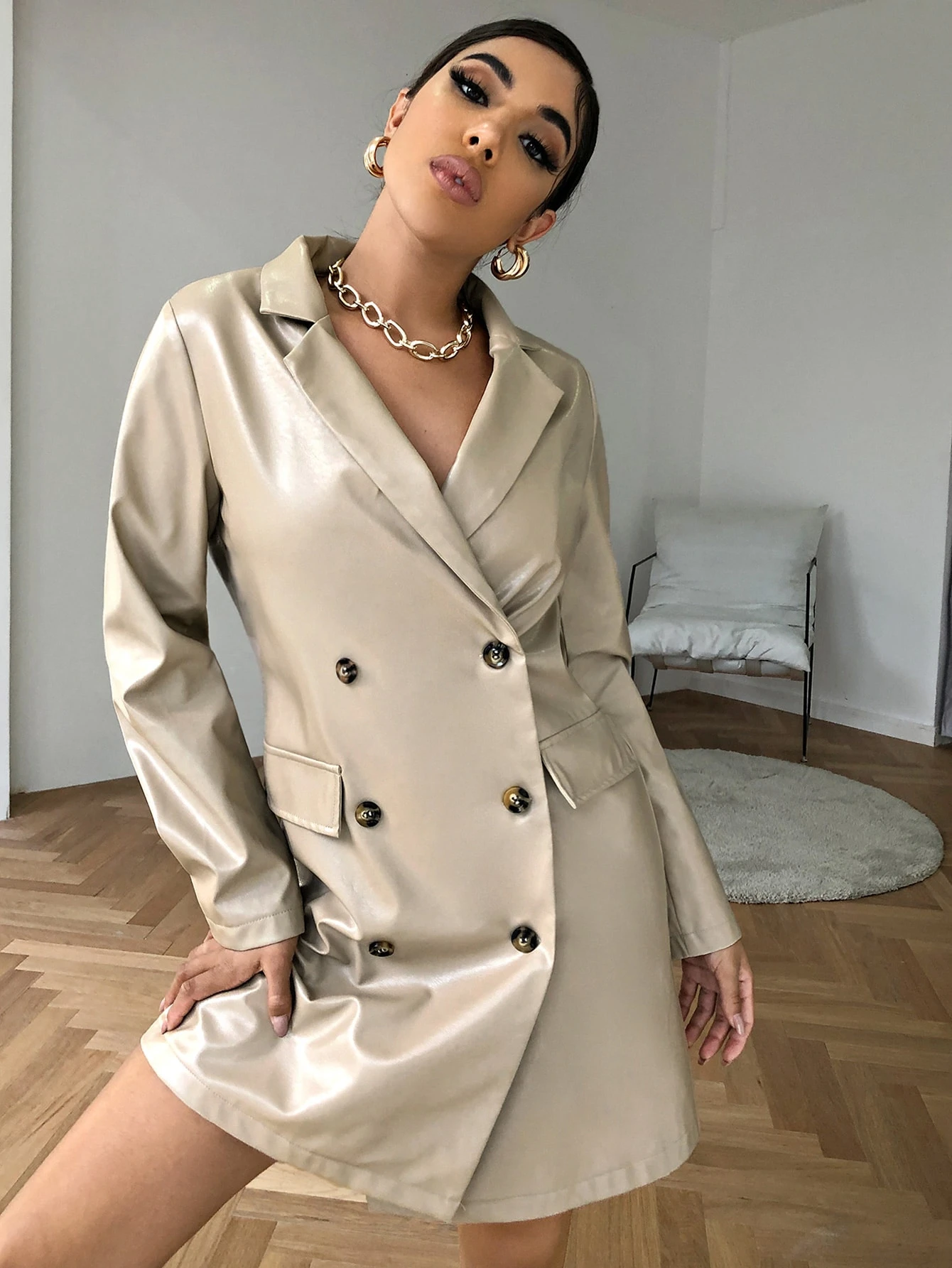 Zweireihiges PU Leder Blazer Kleid | aktuelle Trends, günstig kaufen |  SHEIN Deutschland